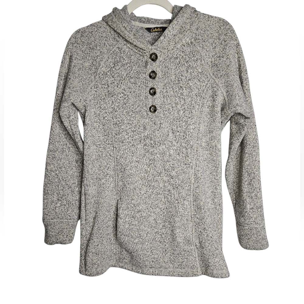 Cabela’s Grayish Beige Fleece Henley Hoodie, Size Small, GUC - Picture 1 of 10